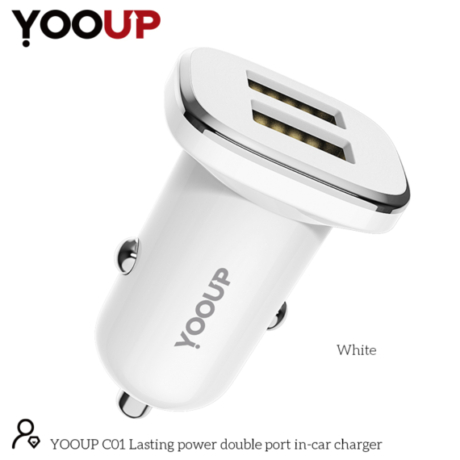 YOOUP C01 Lasting Power kettős portos autós töltő (fehér)